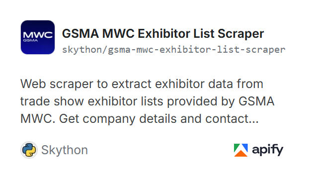 GSMA MWC Exhibitor List Scraper