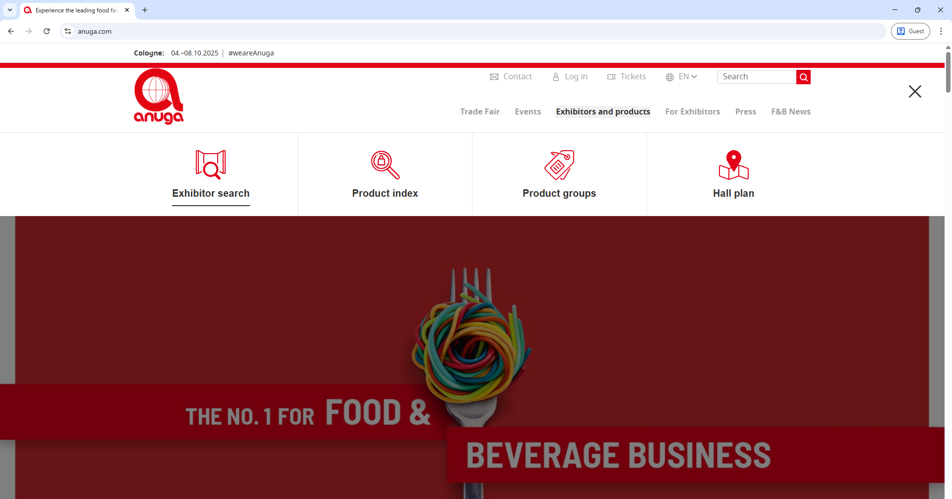 Koelnmesse Anuga Home Page Screenshot