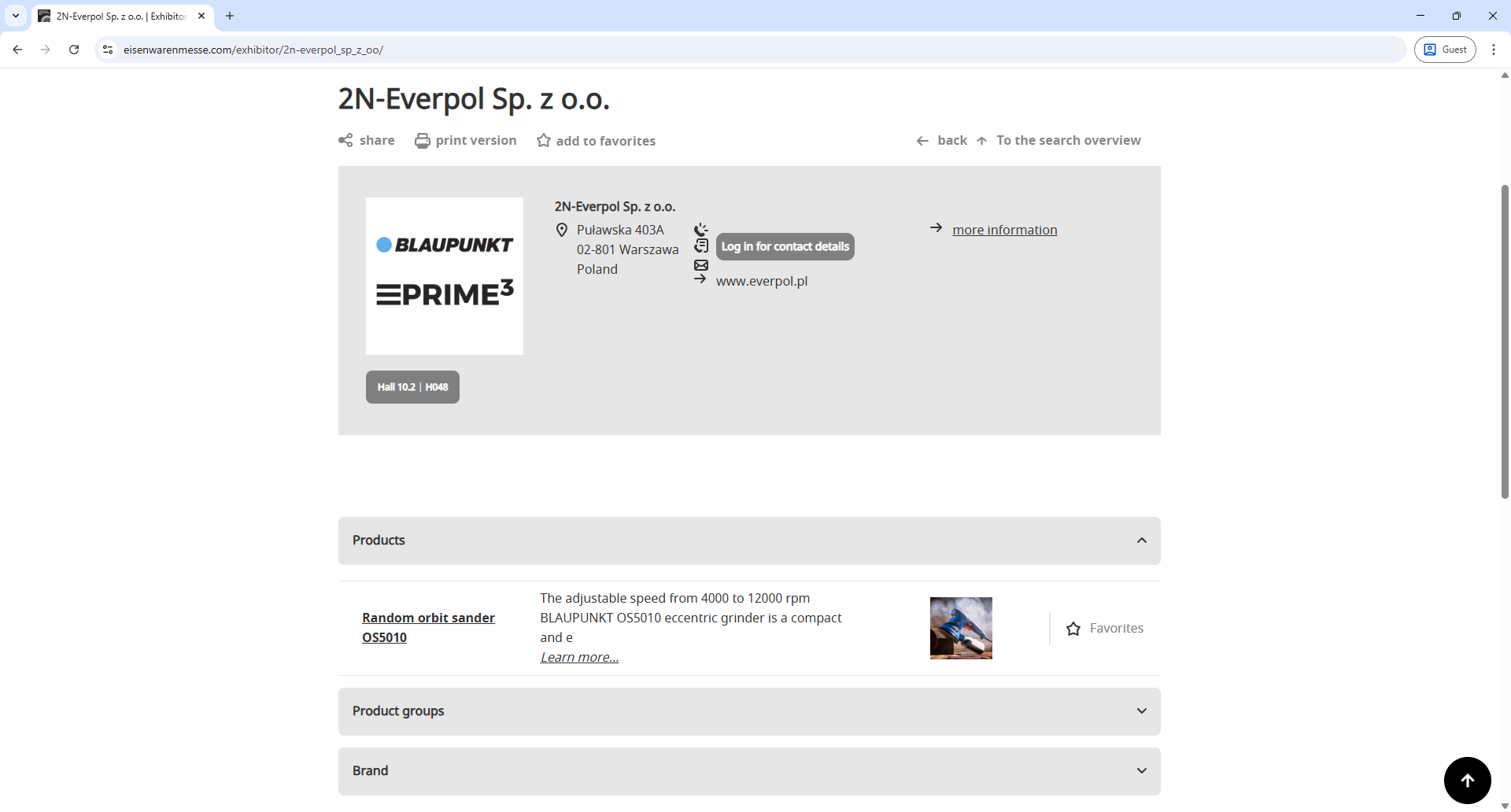 Koelnmesse Eisenwarenmesse Exhibitor Detail Page Screenshot