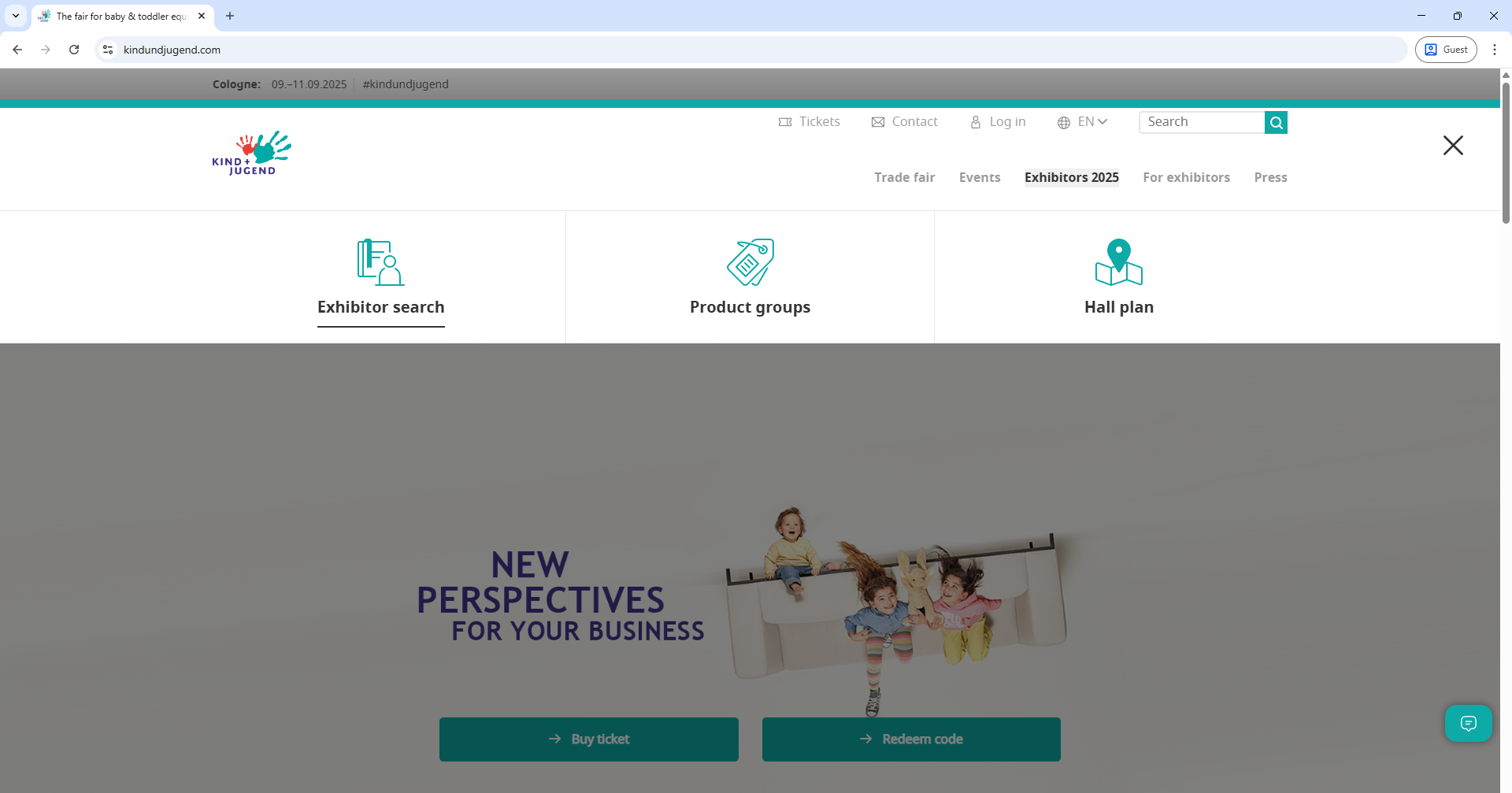 Koelnmesse Kindundjugend Home Page Screenshot