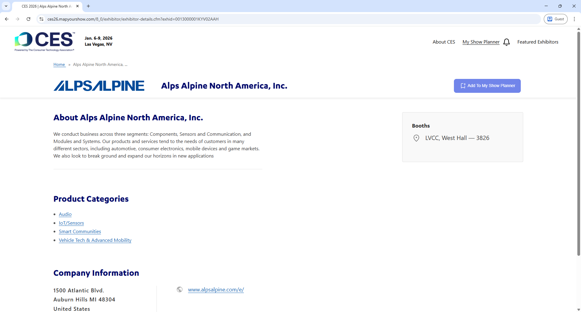 Map Your Show CES Exhibitor Detail Page Screenshot