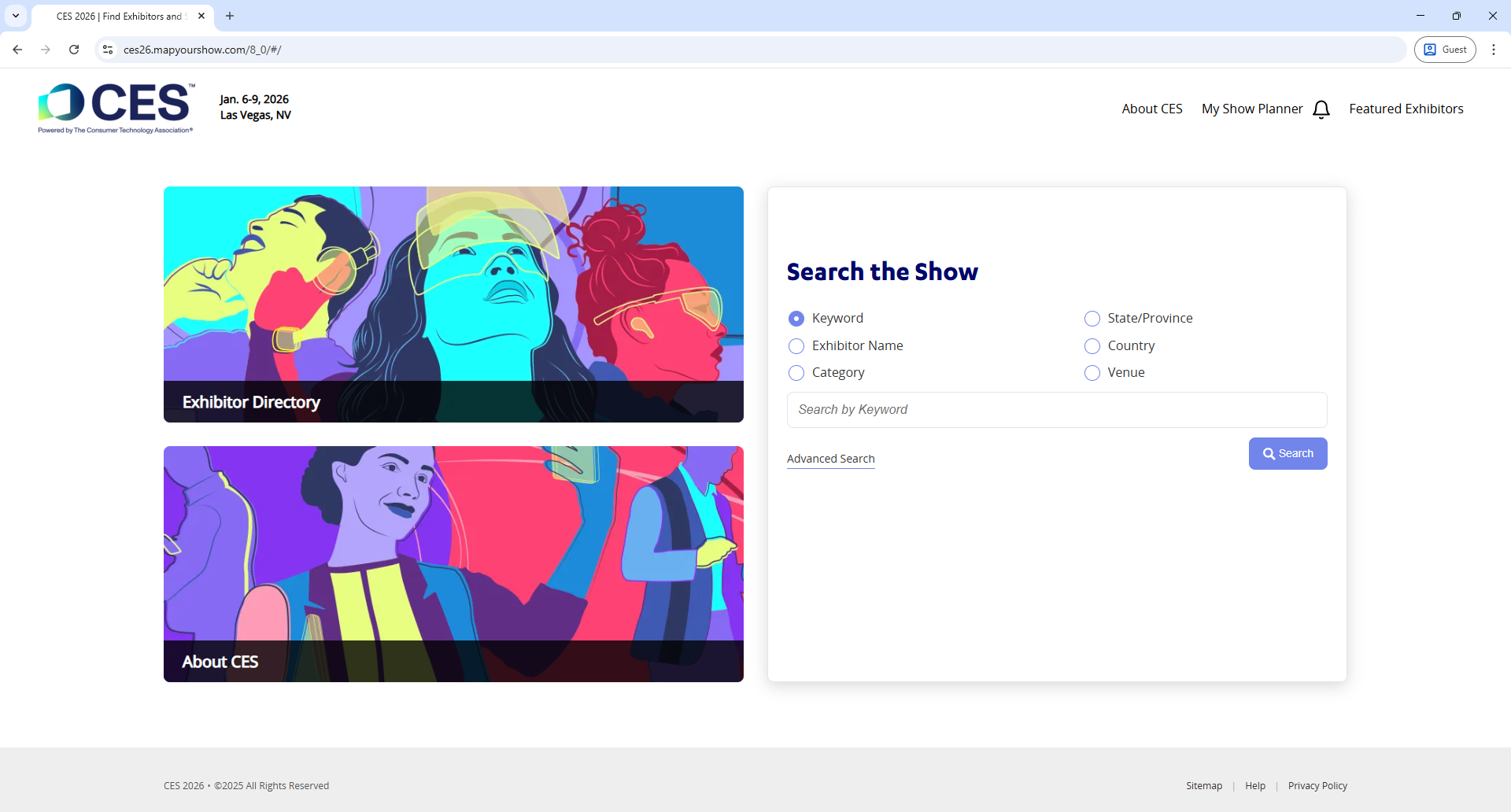 Map Your Show CES Home Page Screenshot