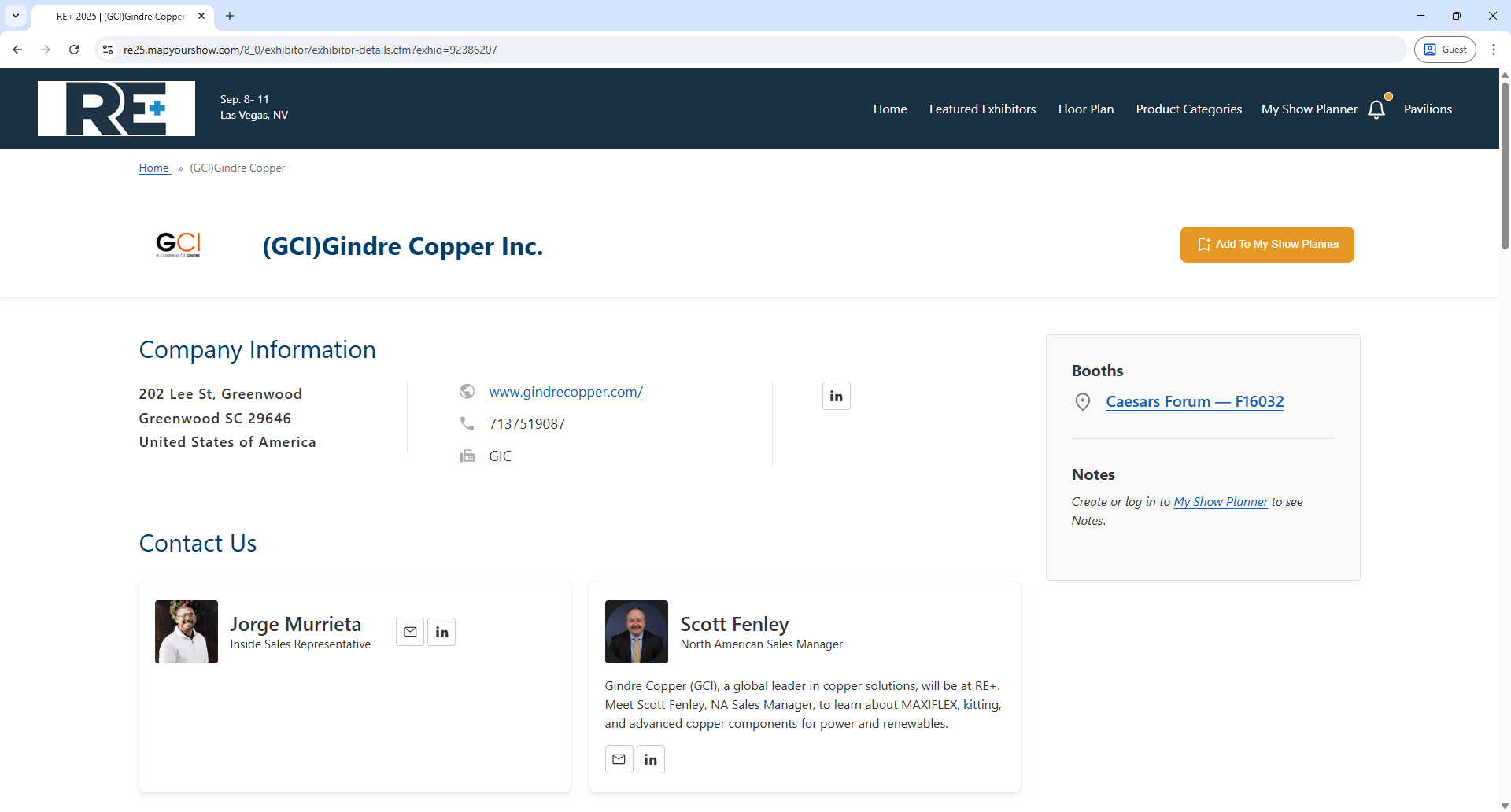 Map Your Show RE+ Exhibitor Detail Page Screenshot