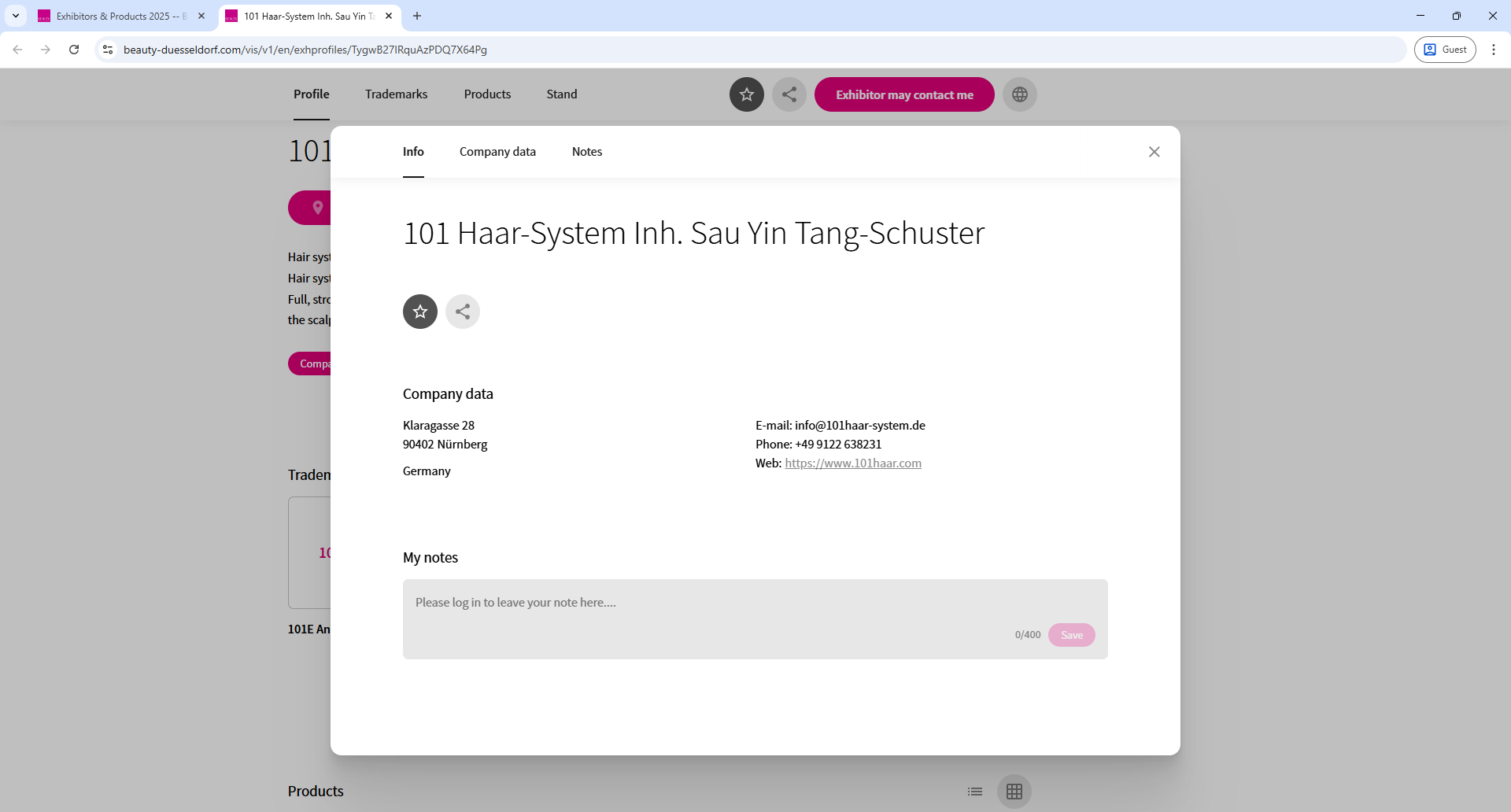 Messe Duesseldorf Beauty Duesseldorf Exhibitor Detail Page Screenshot