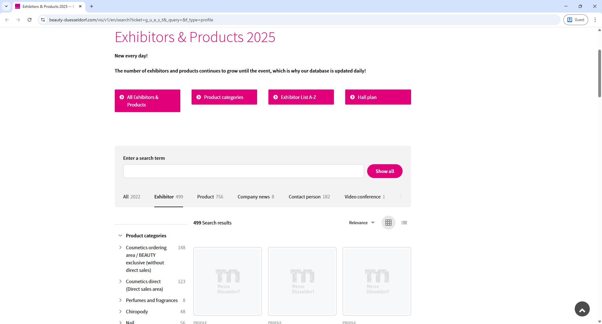 Messe Duesseldorf Beauty Duesseldorf Exhibitor List Page Screenshot