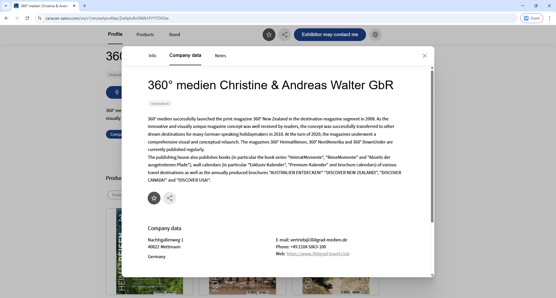 Messe Duesseldorf Caravan Salon Exhibitor Detail Page Screenshot