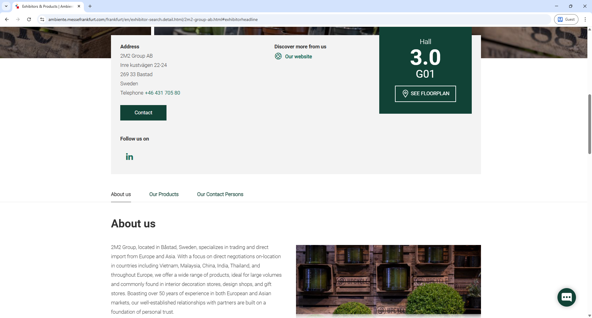 Messe Frankfurt Ambiente Exhibitor Detail Page Screenshot