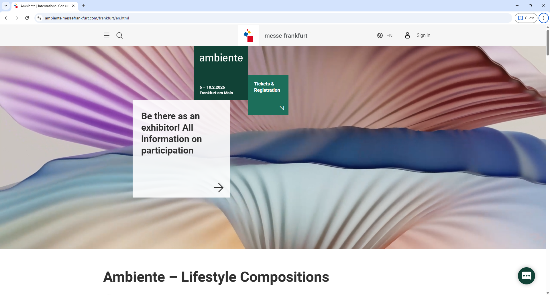 Messe Frankfurt Ambiente Home Page Screenshot