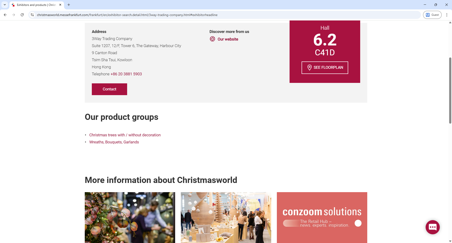 Messe Frankfurt Christmasworld Exhibitor Detail Page Screenshot