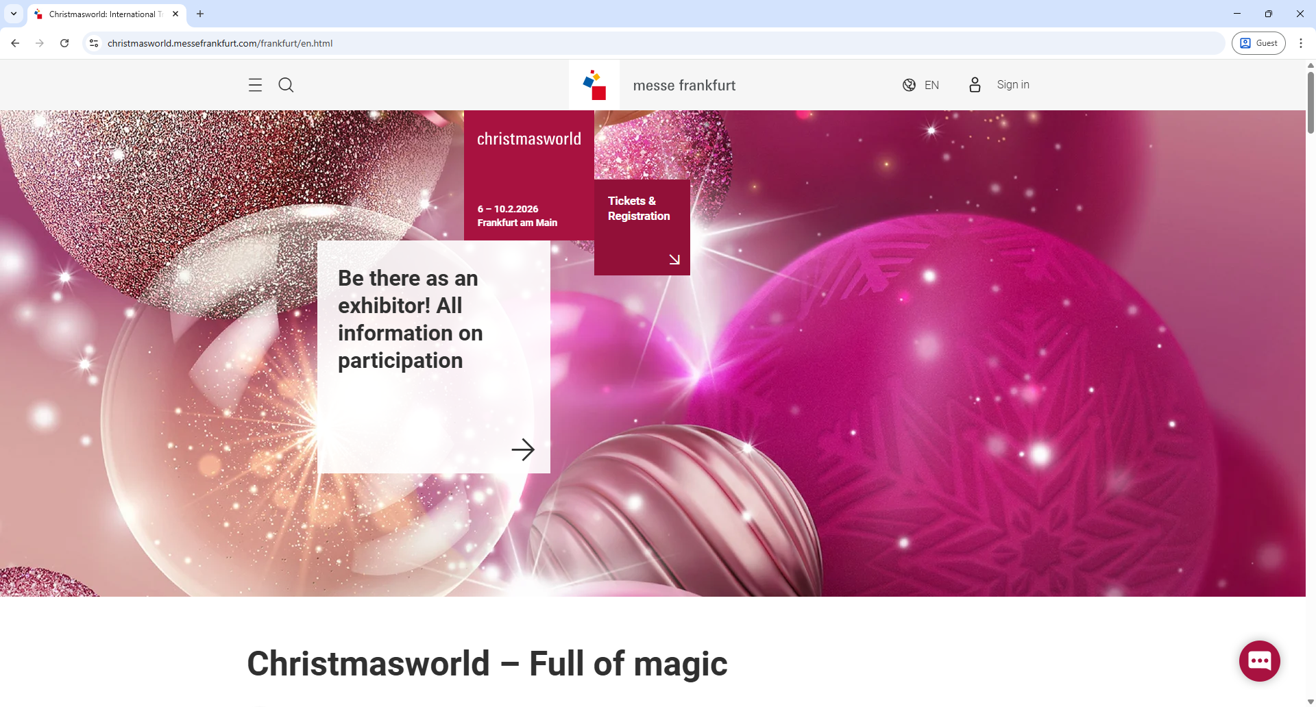 Messe Frankfurt Christmasworld Home Page Screenshot