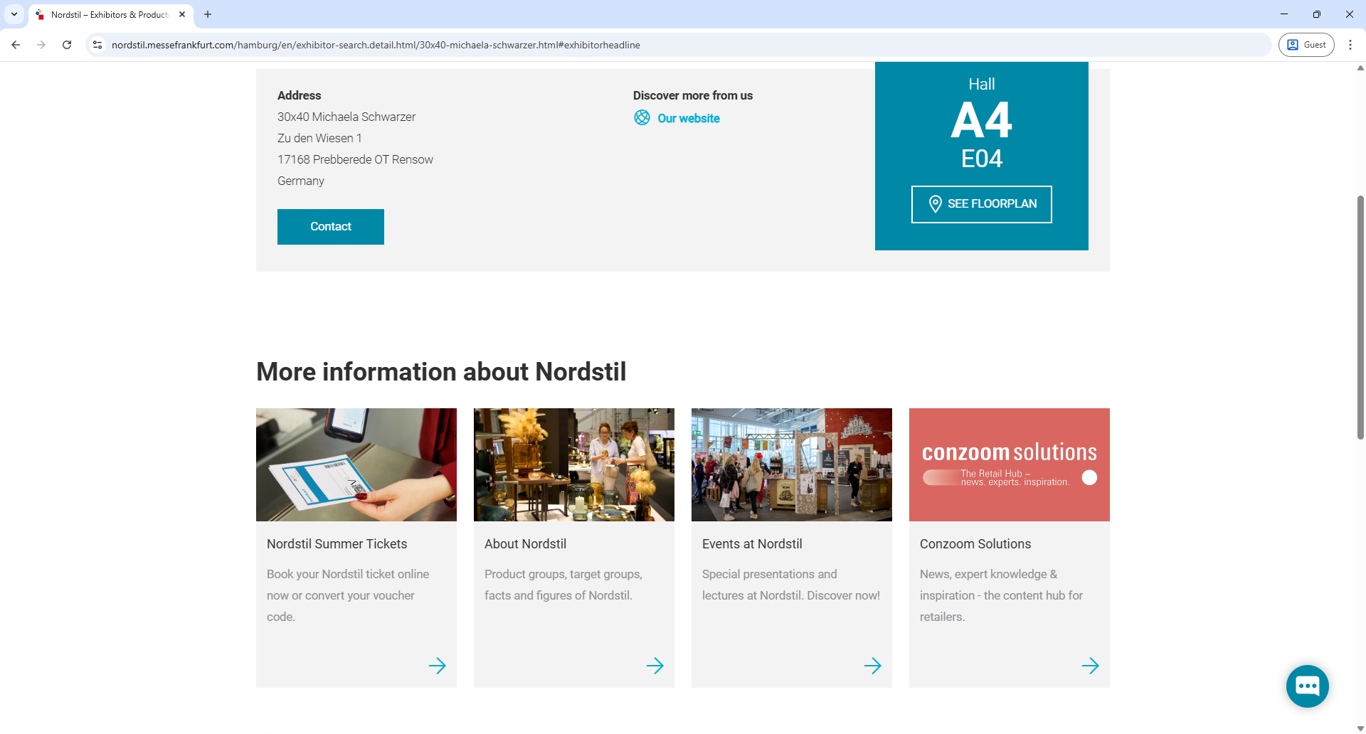 Messe Frankfurt Nordstil Exhibitor Detail Page Screenshot