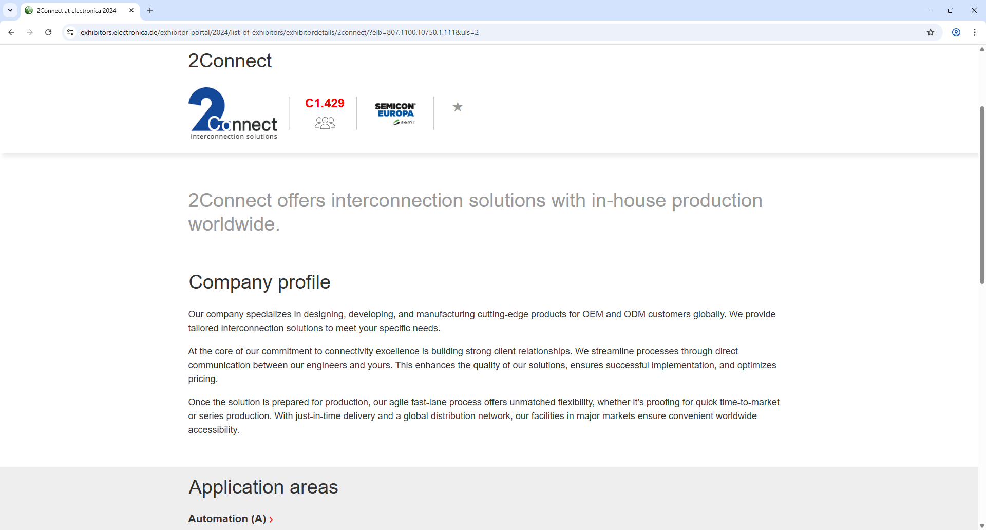 Messe Muenchen electronica Exhibitor Detail Page Screenshot
