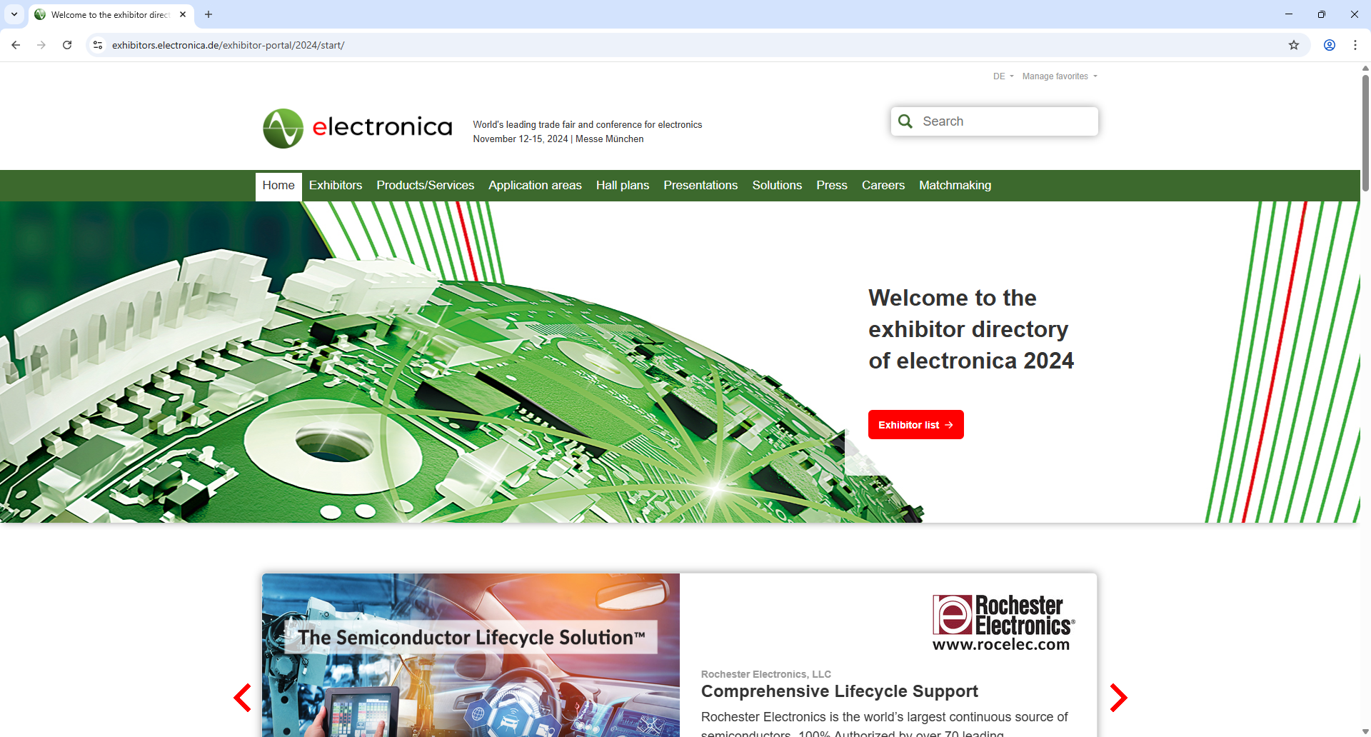 Messe Muenchen electronica Home Page Screenshot