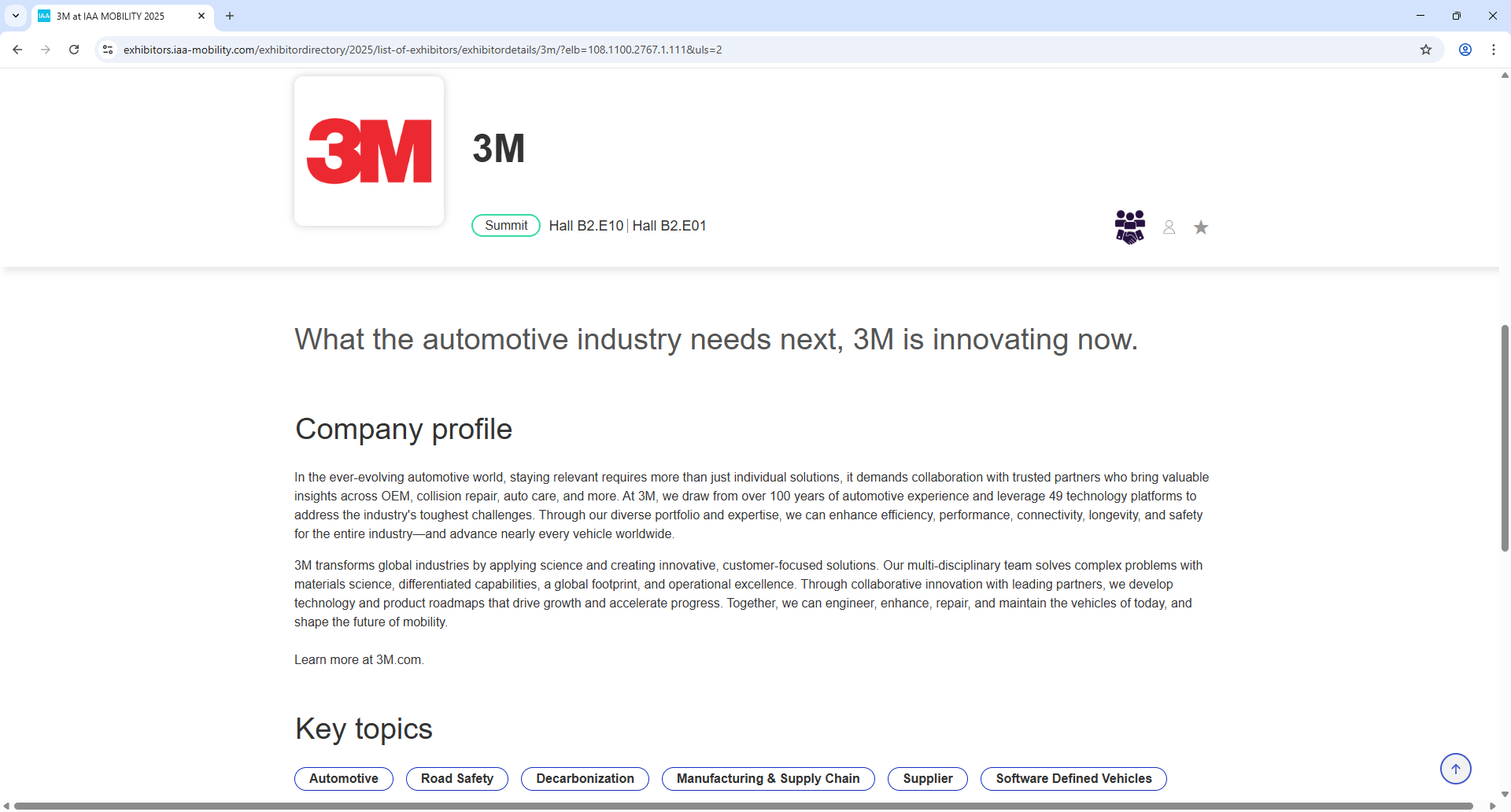 Messe Muenchen IAA Mobility Exhibitor Detail Page Screenshot