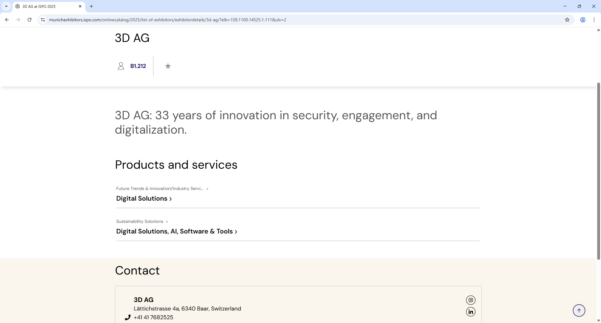 Messe Muenchen ISPO Exhibitor Detail Page Screenshot