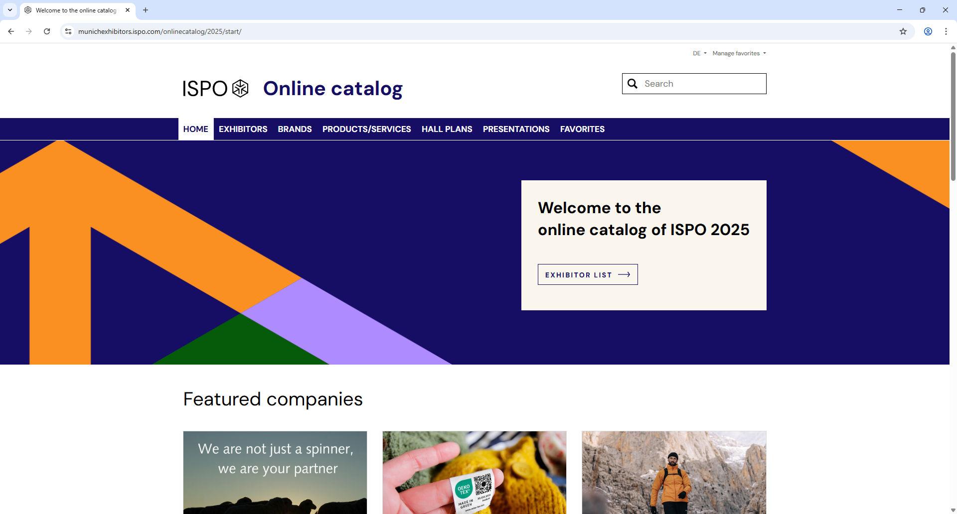Messe Muenchen ISPO Home Page Screenshot