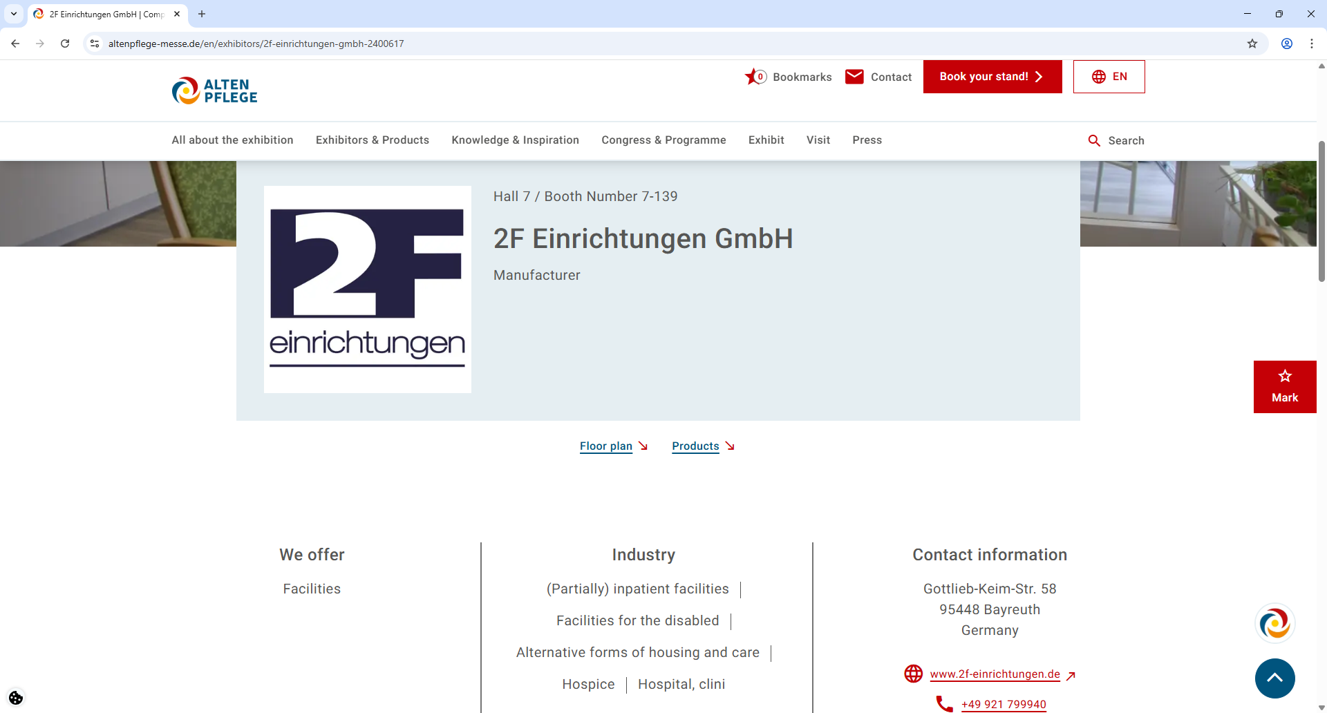 Nuernberg Messe Alten Pflege Exhibitor Detail Page Screenshot