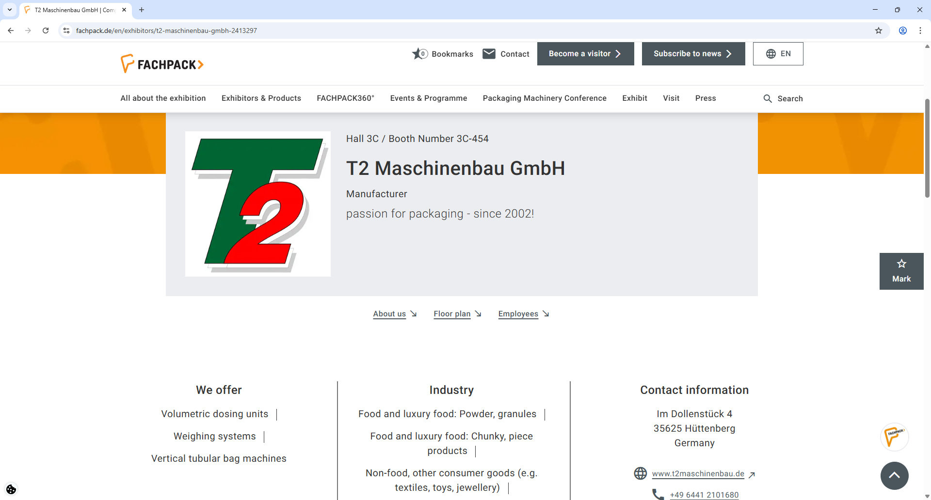 Nuernberg Messe Fachpack Exhibitor Detail Page Screenshot