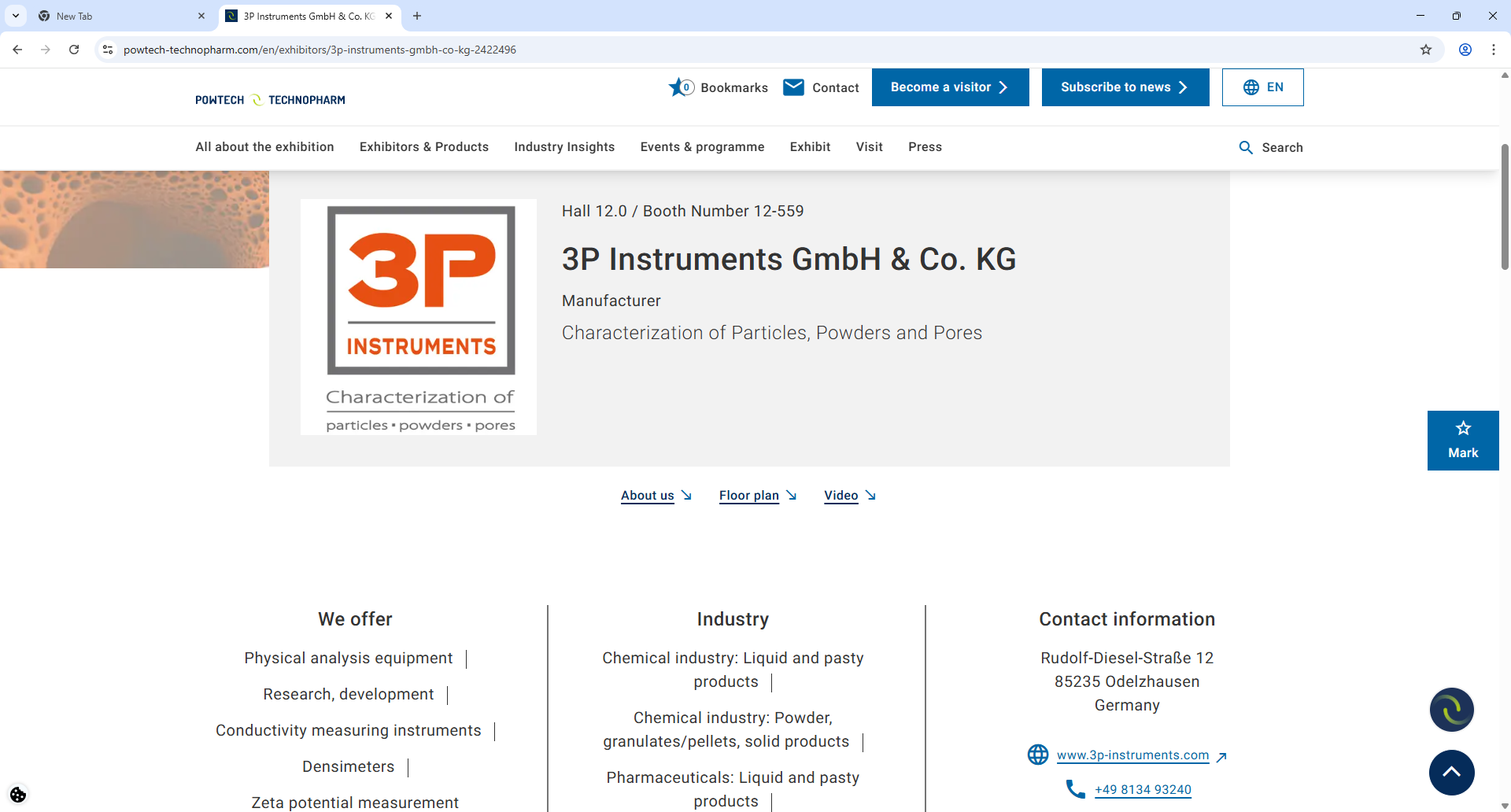 Nuernberg Messe Powtech Exhibitor Detail Page Screenshot