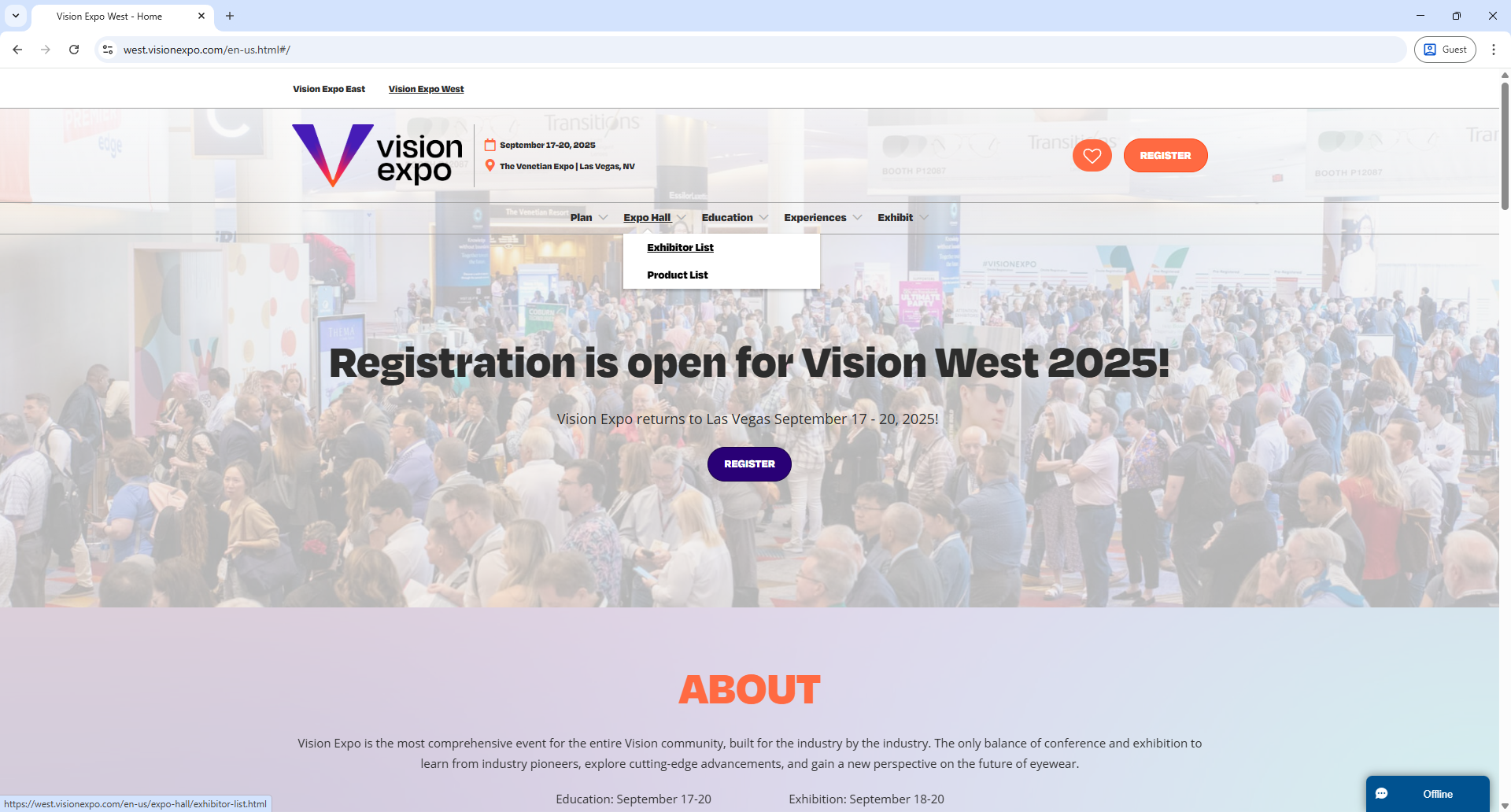 Reed Expo Vision Expo Home Page Screenshot