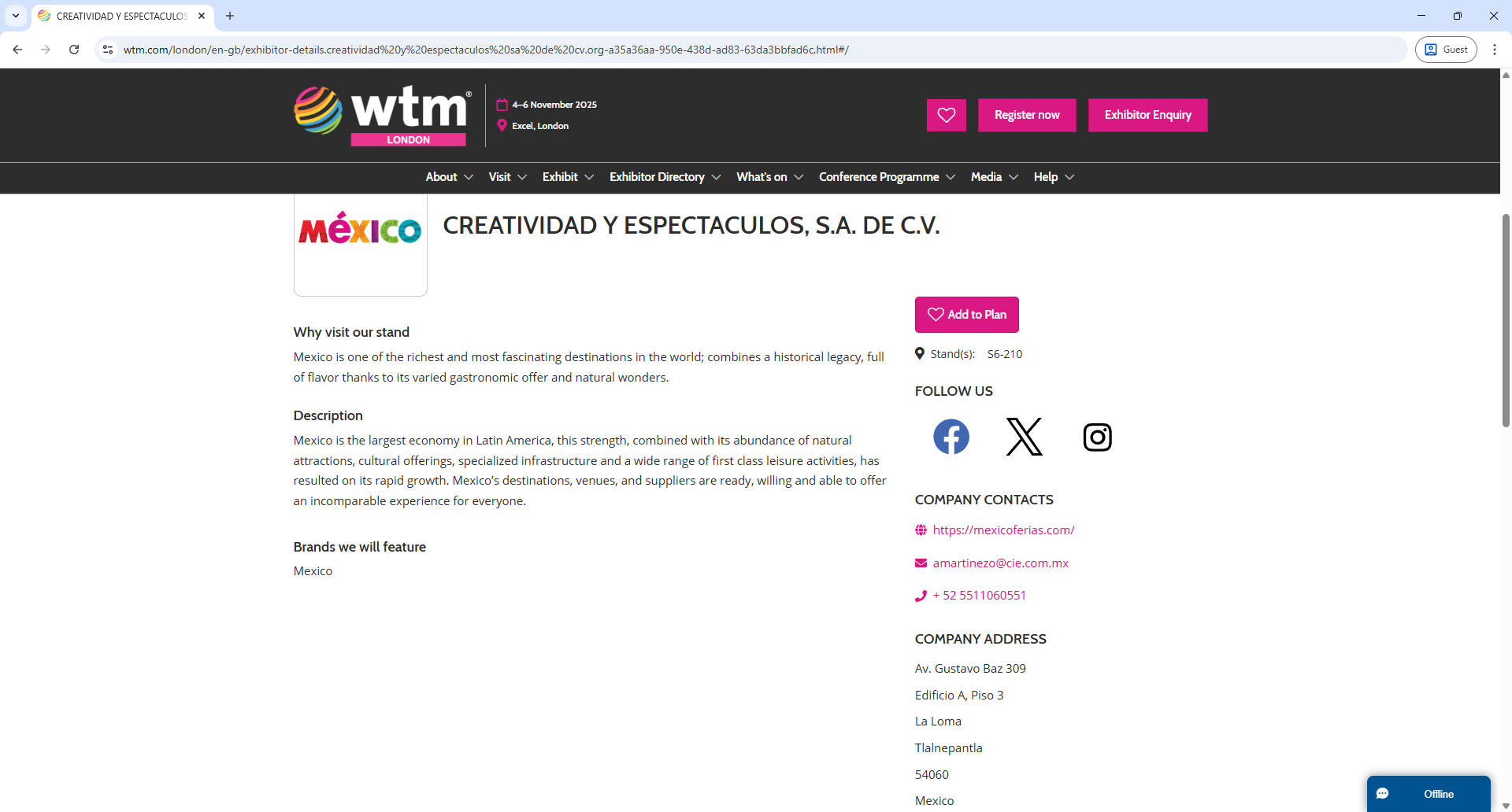 Reed Expo wtm London Exhibitor Detail Page Screenshot