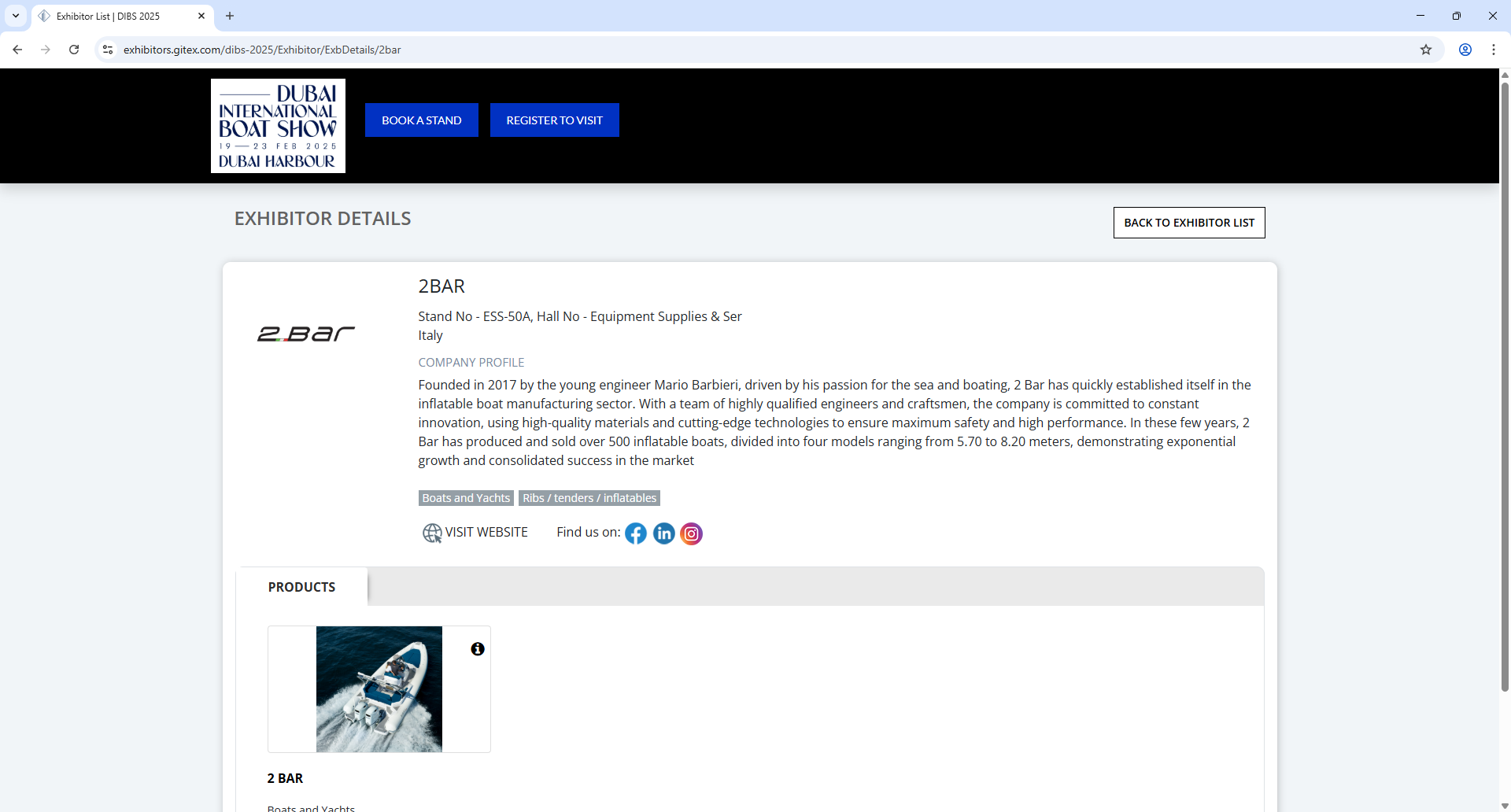 Xporience V2 Dubai International Boat Show Exhibitor Detail Page Screenshot