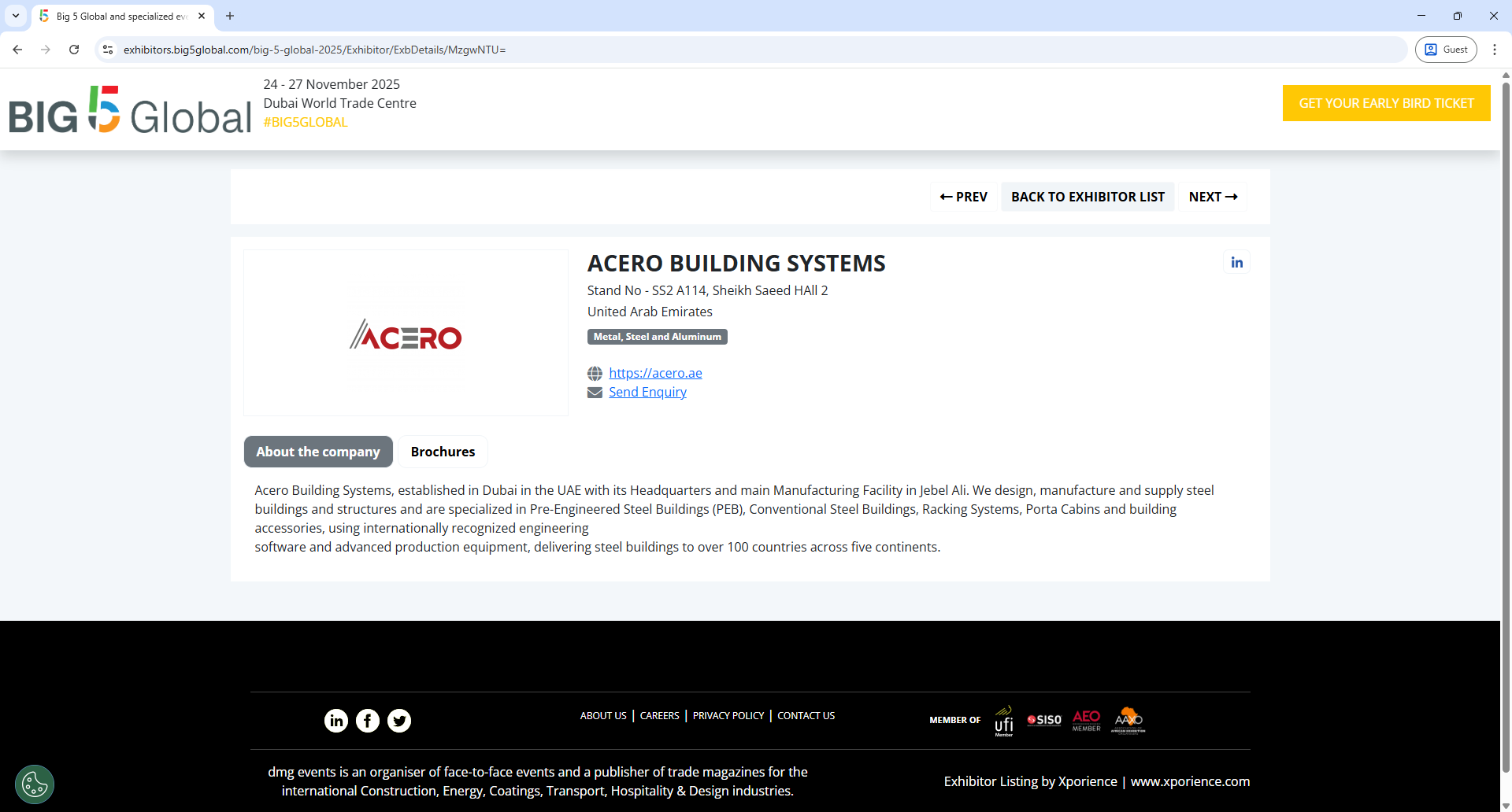 Xporience BIG 5 Global Exhibitor Detail Page Screenshot