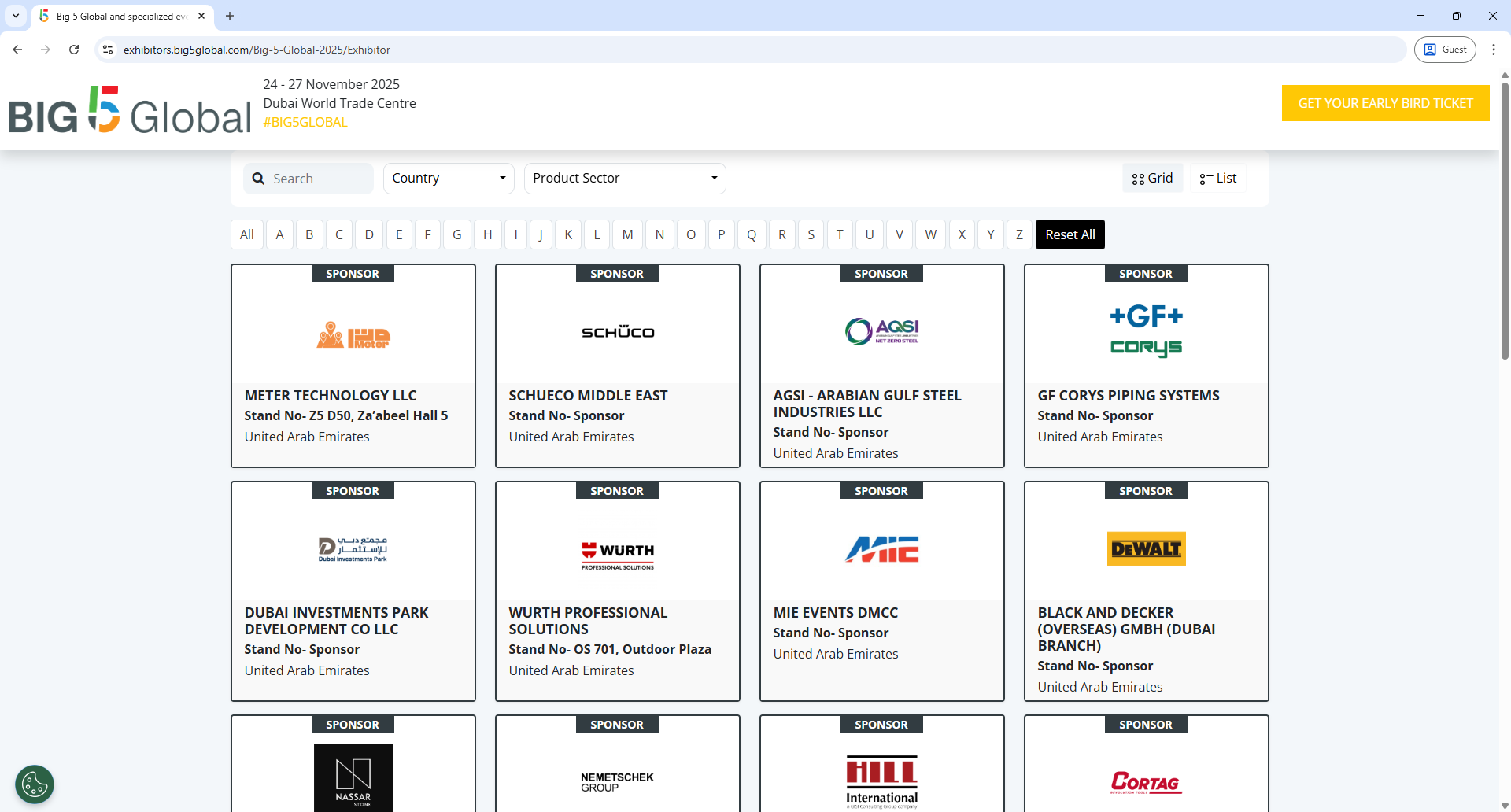 Xporience BIG 5 Global Exhibitor List Page Screenshot