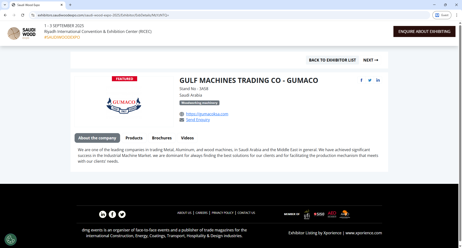 Xporience SAUDI WOOD Expo Exhibitor Detail Page Screenshot