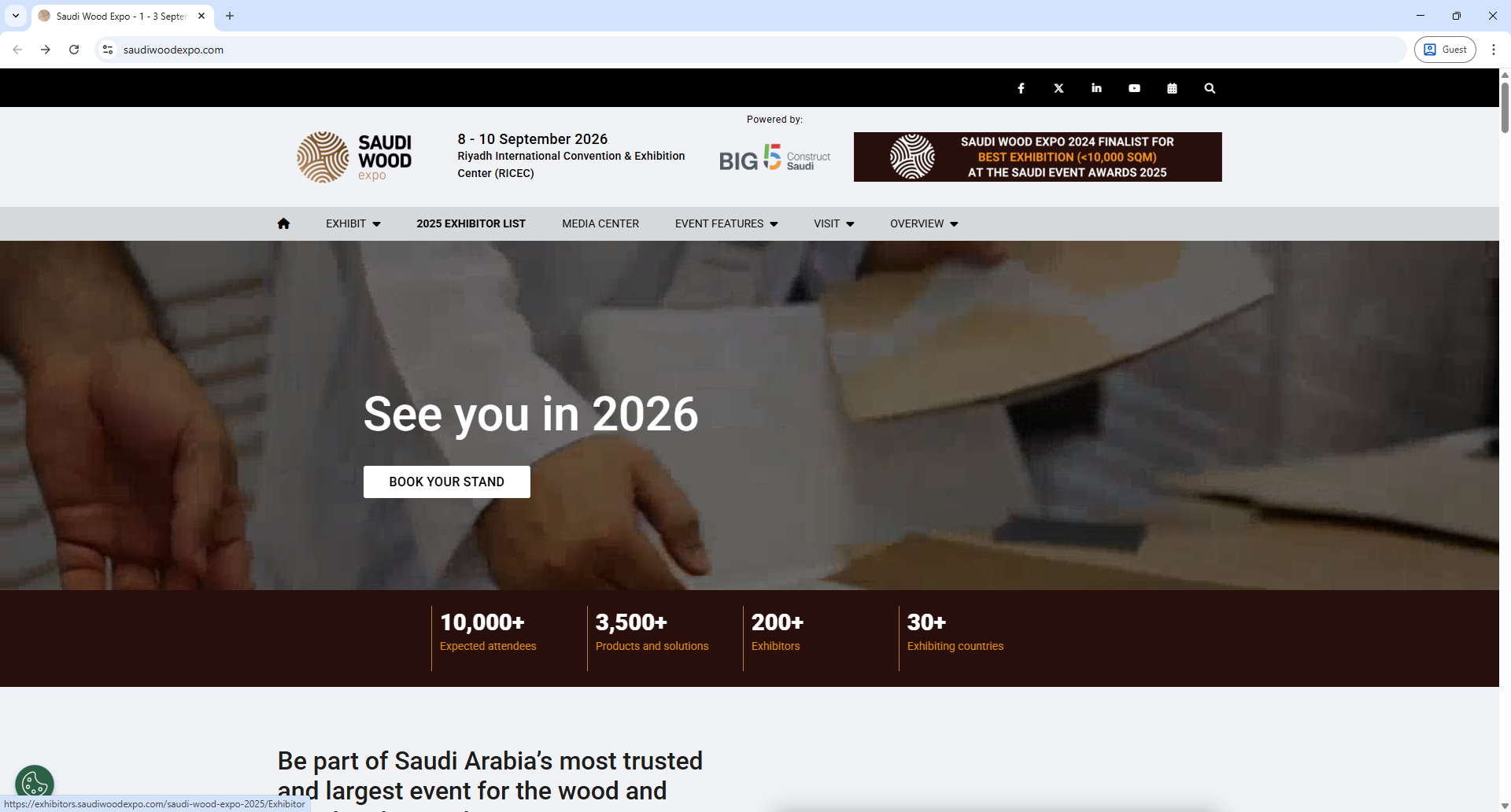 Xporience SAUDI WOOD Expo Home Page Screenshot