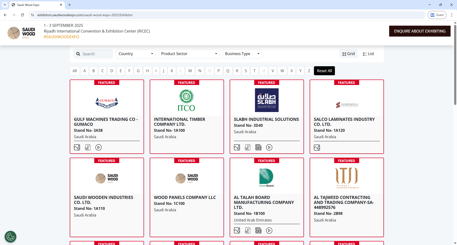 Xporience SAUDI WOOD Expo Exhibitor List Page Screenshot